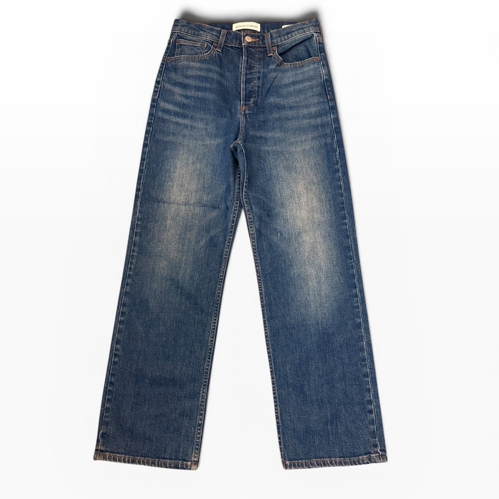 Denim Forum Arlo High Rise Straight Jeans Medium Wash Button Fly Size 28x28